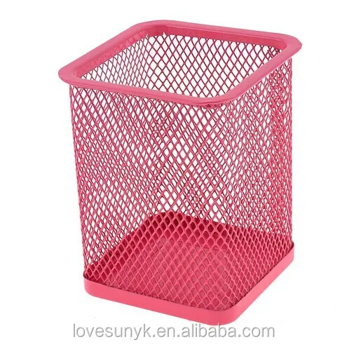 wholesaler factory supplier office customized stationery metal mesh desktop pencil cup square pen stand pen holder