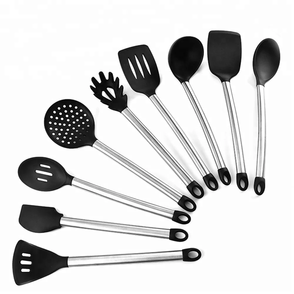 Kitchenware Stainless Steel Kitchen Utensils, 10 Piece Silicone Cooking Utensil Set Including Spatula, Spoon,Turner-Cookware Set