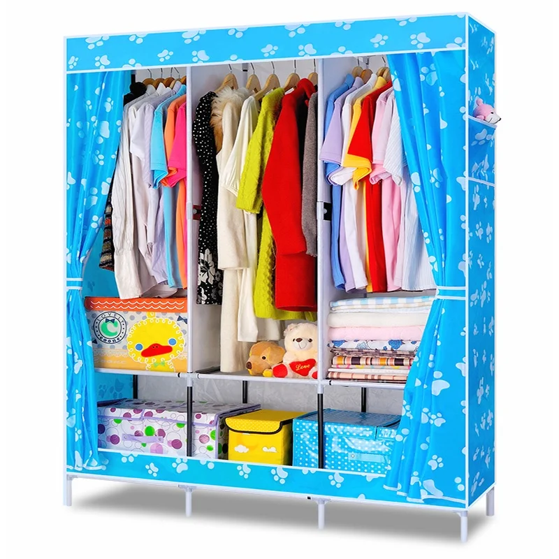 
Popular colorful non-woven fabric cover cheap metal wardrobe 
