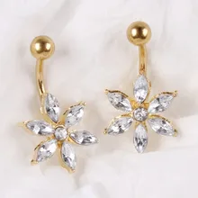 706 Unique Design Stainless Steel Single Luxury Gold Crystal Flower Navel Belly Button Rings Body Piercing