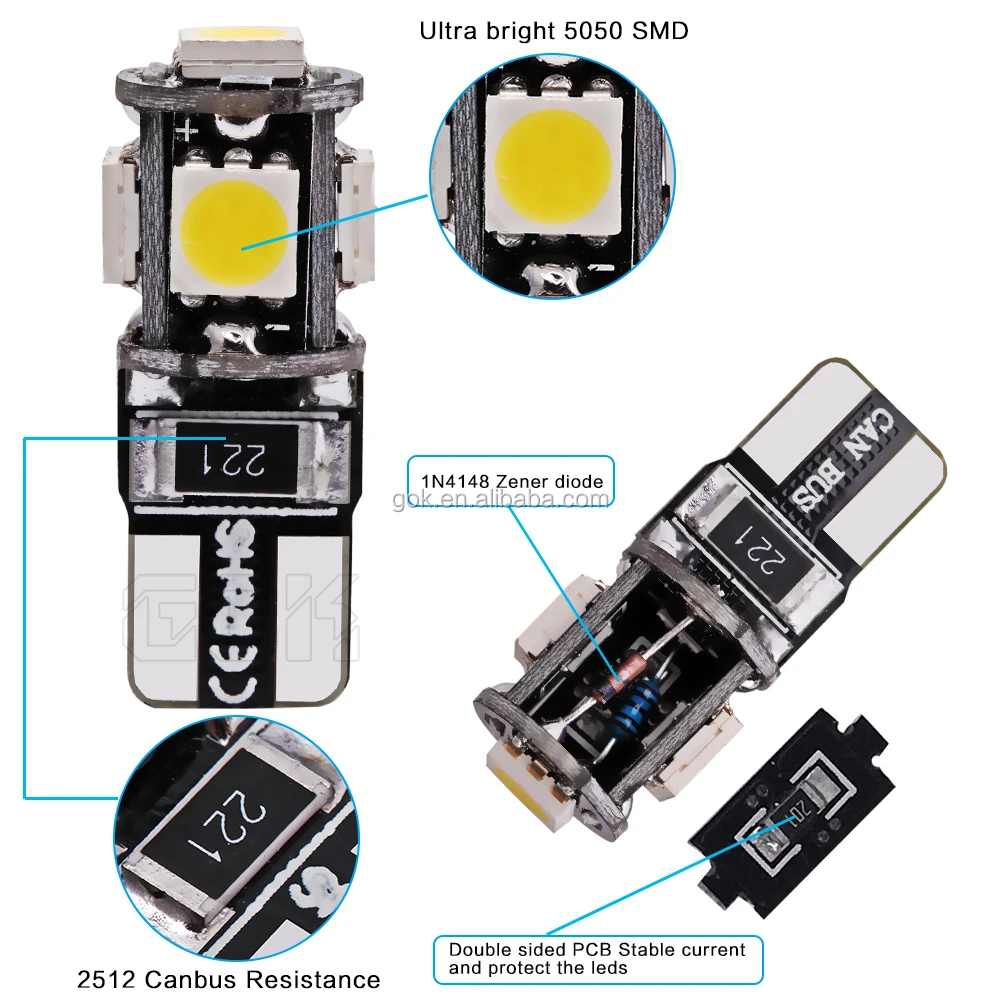 12v w5w canbus T10 5smd 5050 led car interior led roof reading light car ceiling light dome light bulb