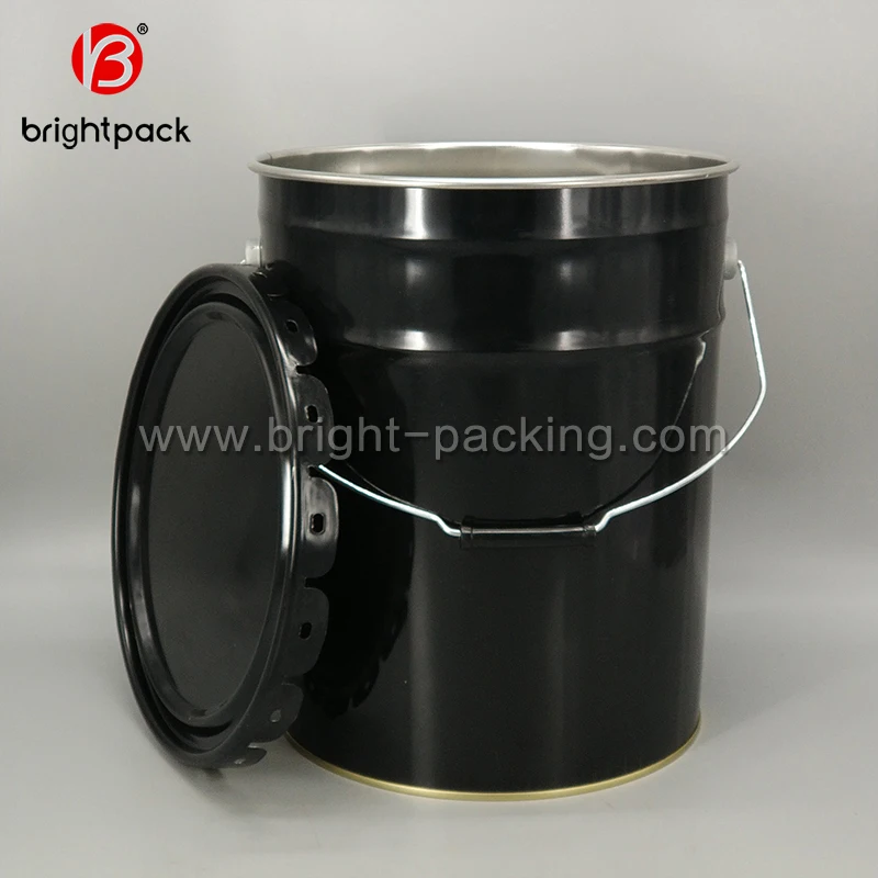 
20kg black tin pail with lug lid and metal handle,PAINT TIN CAN  (62149730845)
