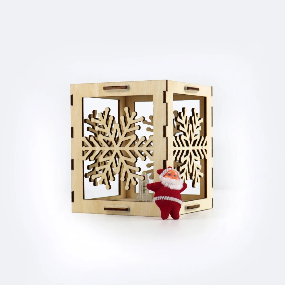 Laser cut Christmas Tree Wooden Box with Light LED Lantern