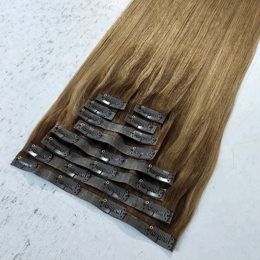 Factory Wholesale Thick End 100% human hair natural Straight Remy Hair Clip In Hair Extension