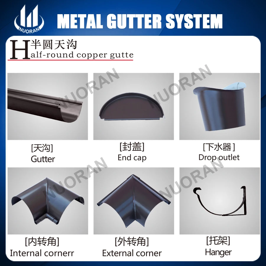 China Supplier Material Roofing 6Inch 7Inch 8Inch alcoa faux Copper System Images Rain Gutters