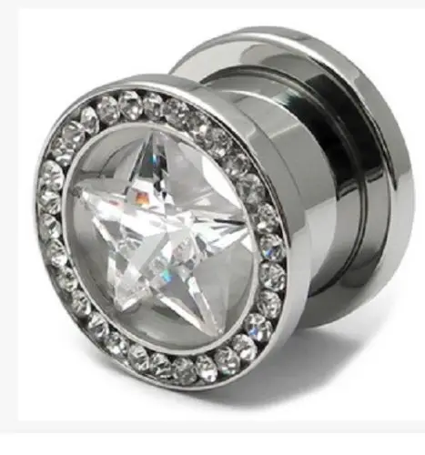 316l Steel Star Zircon Ear Plugs Tunnel Piercing Woman Ear piercing Fashion Ear Tunnel Piercing