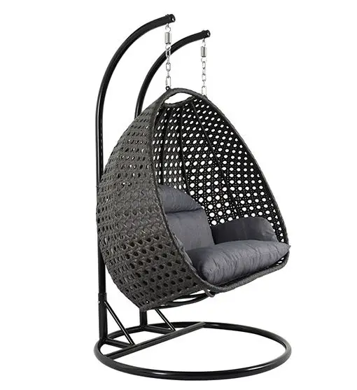 Outdoor Double Seat Garden Furniture Rattan Patio Swings Hanging Egg Chair With Cushion