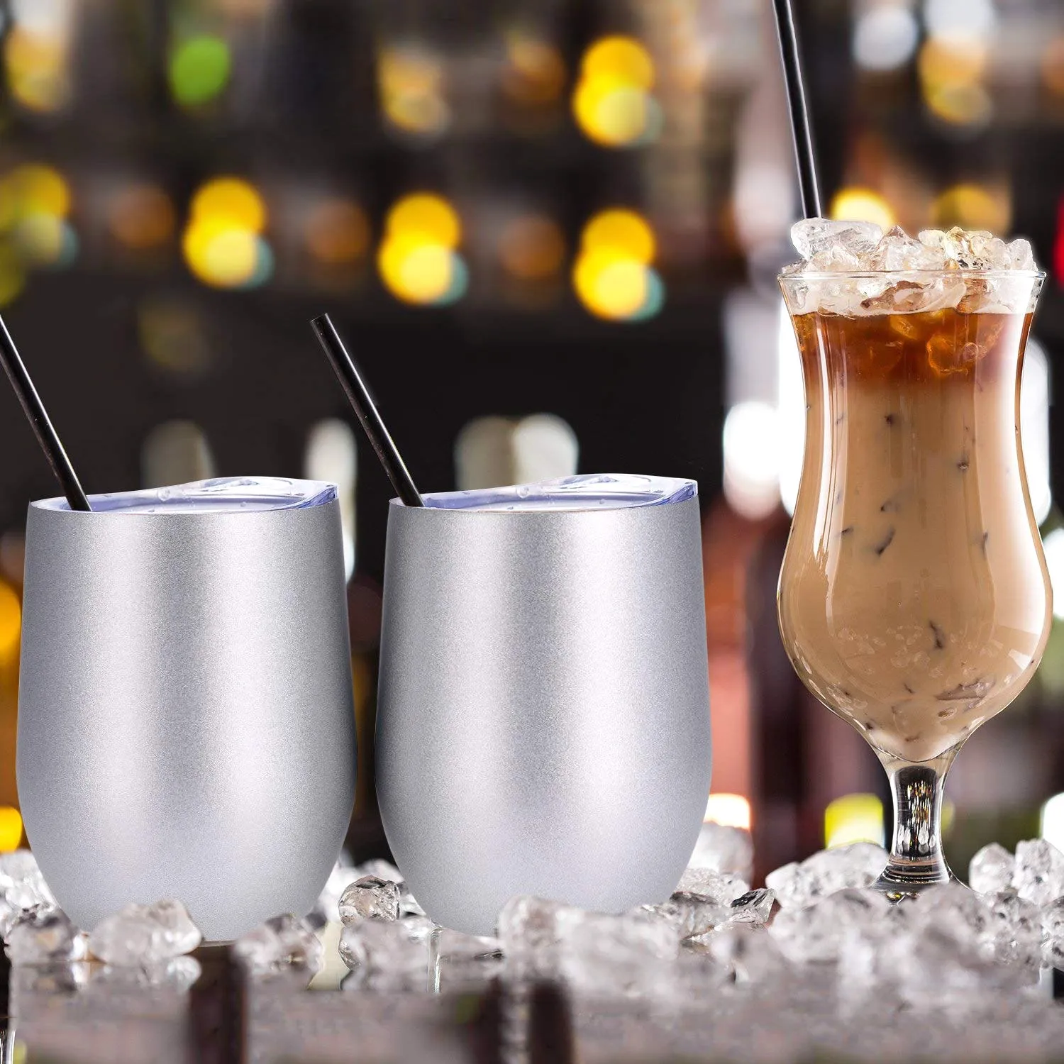 Watersy Double Wall Insulated Stainless Steel 12oz Powder Coating Wine Glass Tumbler Coffee Beer Cups With Sliding Lid for Gift