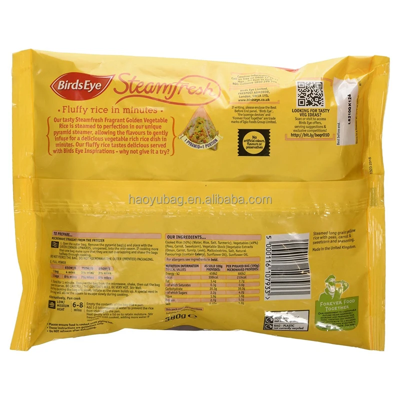Fin / lap back seal pouch / basmati rice bag 2kg / nylon bag for rice