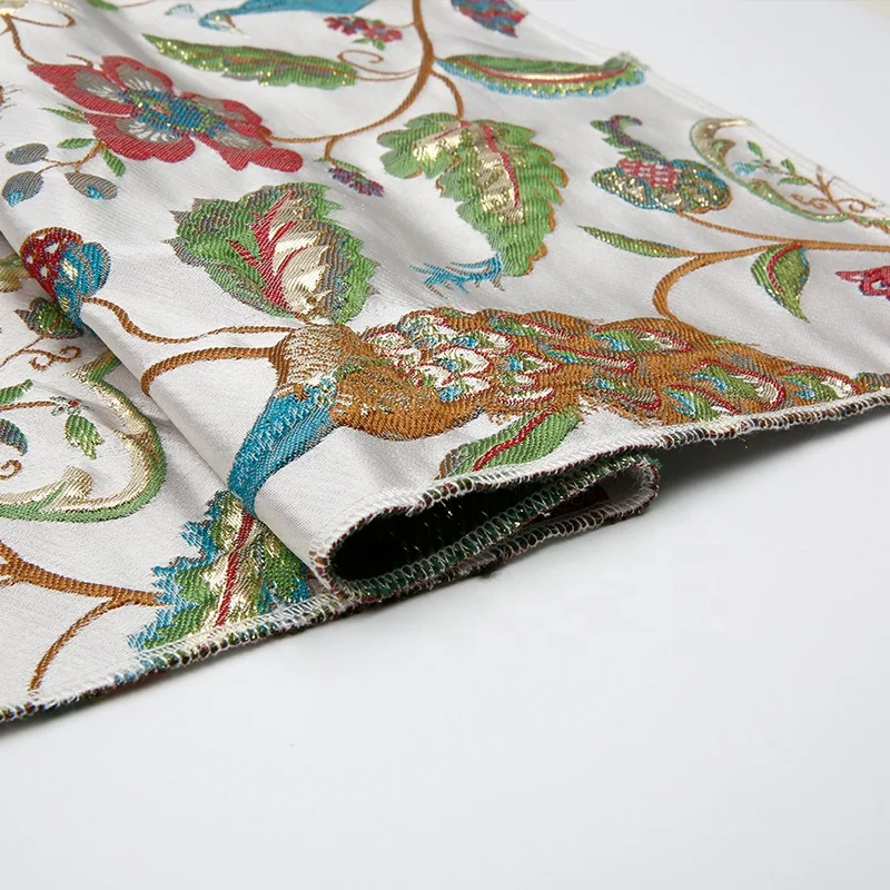 KEER Factory Custom Wholesale JDJ5036M  wholesale women party dress peacock animal pattern white polyester satin brocade jacquard kimono fabric japanese