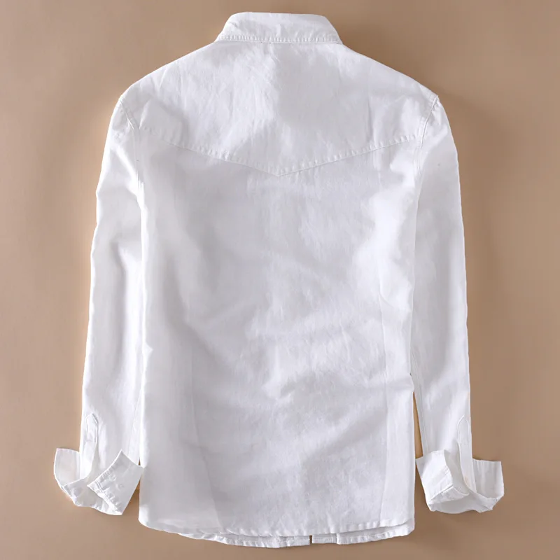 Cotton linen shirts men casual Long sleeve Double pocket white shirt for man soft Breathable shirts