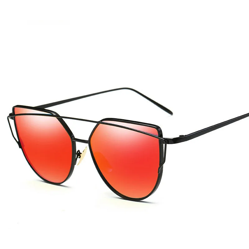 2019 Factory Hot Sale Vintage Metal Reflective Flat Lens Rose Gold Cat Eye Mirror Sunglasses Women Shades Sunglasses