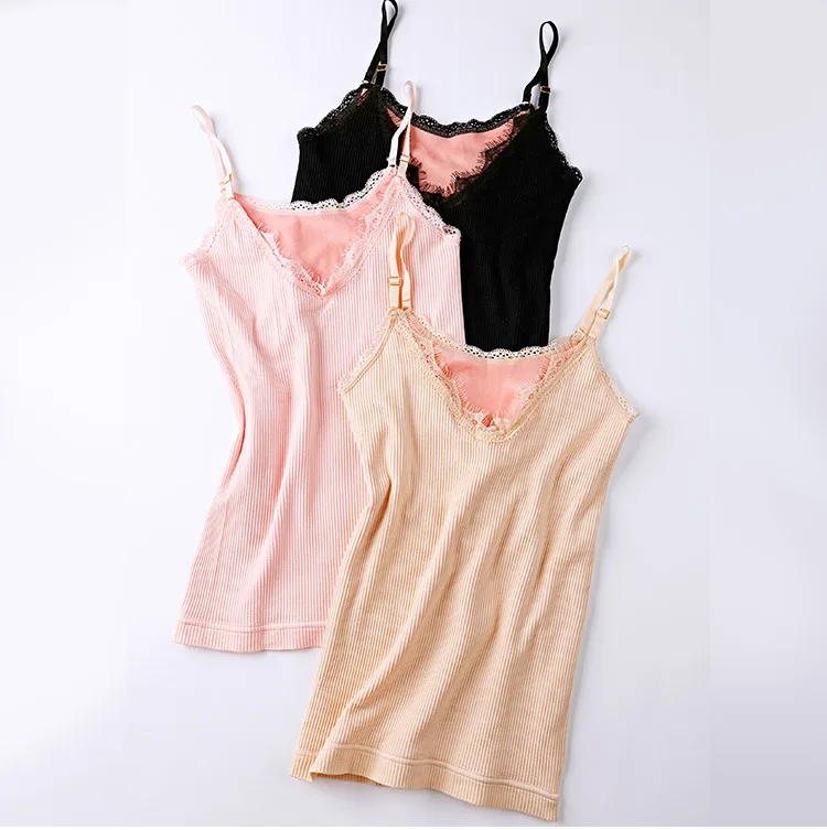 
hot sell womens shapewear winter seamless thick lace trim silk double layer thermal underwear camisole 