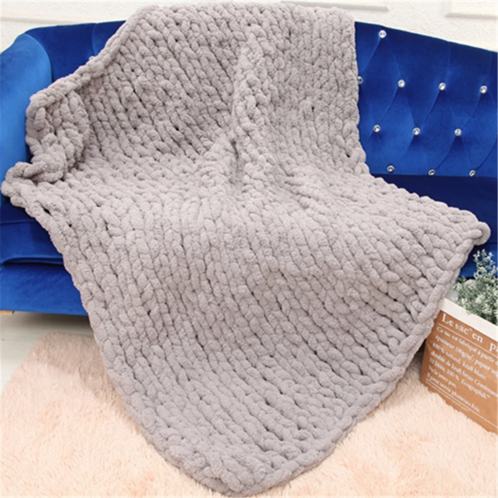 Hand Crafted Super Chunky Giant Arm Crochet knit Jumbo chenille yarn blanket