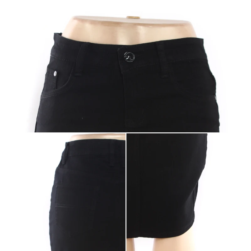 Lady New Design Vent Jean Fabric Black Pencil Bodycon Denim Skirt