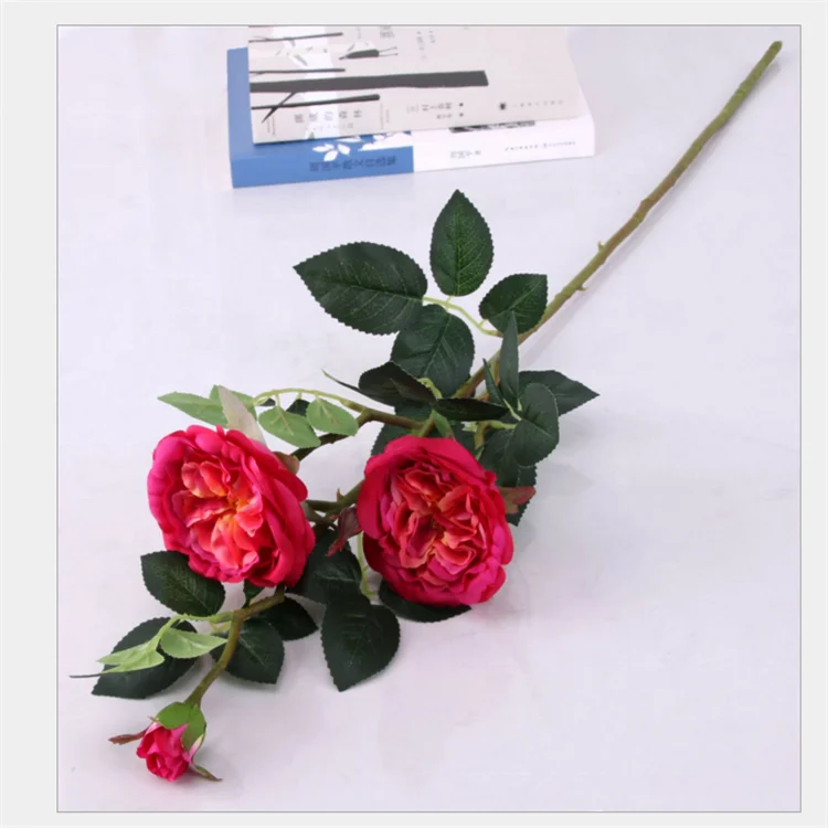 
Factory wholesale silk cloth artificial flower three English tea rose for wedding/home decor 