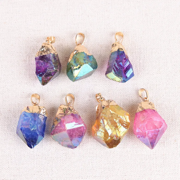 Wholesale Crystal Aura Point Stone Pendant Gold Plated Faceted Crystal Point Aura Quartz Pendant