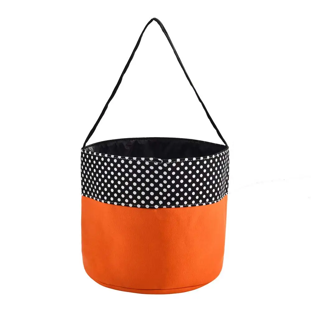 
CFP G253 Canvas Stitching style yellow black dot Halloween bucket 