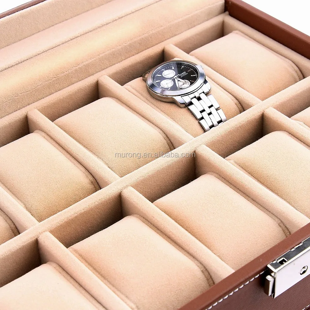 Drawer glass top lockable leather wrist watch box , 10 watch box with jewellery display