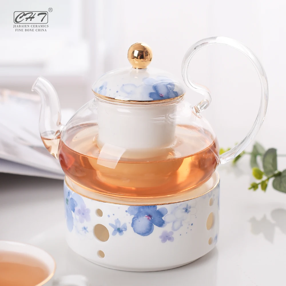 elegant decal antique bone china white ceramic gold porcelain pakistan tea tasting set tea coffee cup set with glass teapot set