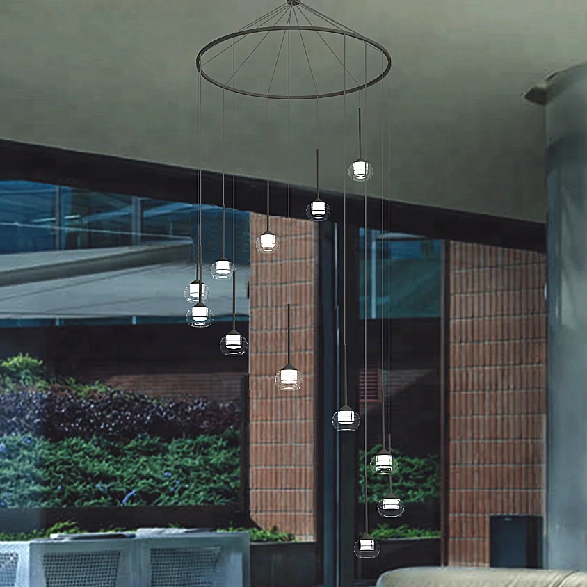 Interior Decorative Contemporary 18 Crystal Clear LED Drop Lights Stair Long Mall Chain Chandelier