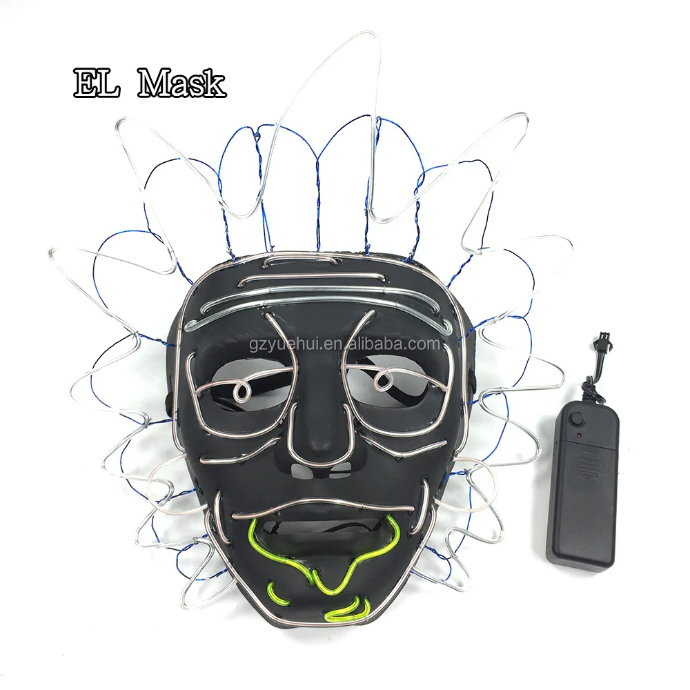 Hot Sales Fashion EL Wire Glowing Rick Mask LED Party Mask  Halloween Costumes Mask for Christmas Horror Theme Party Decor