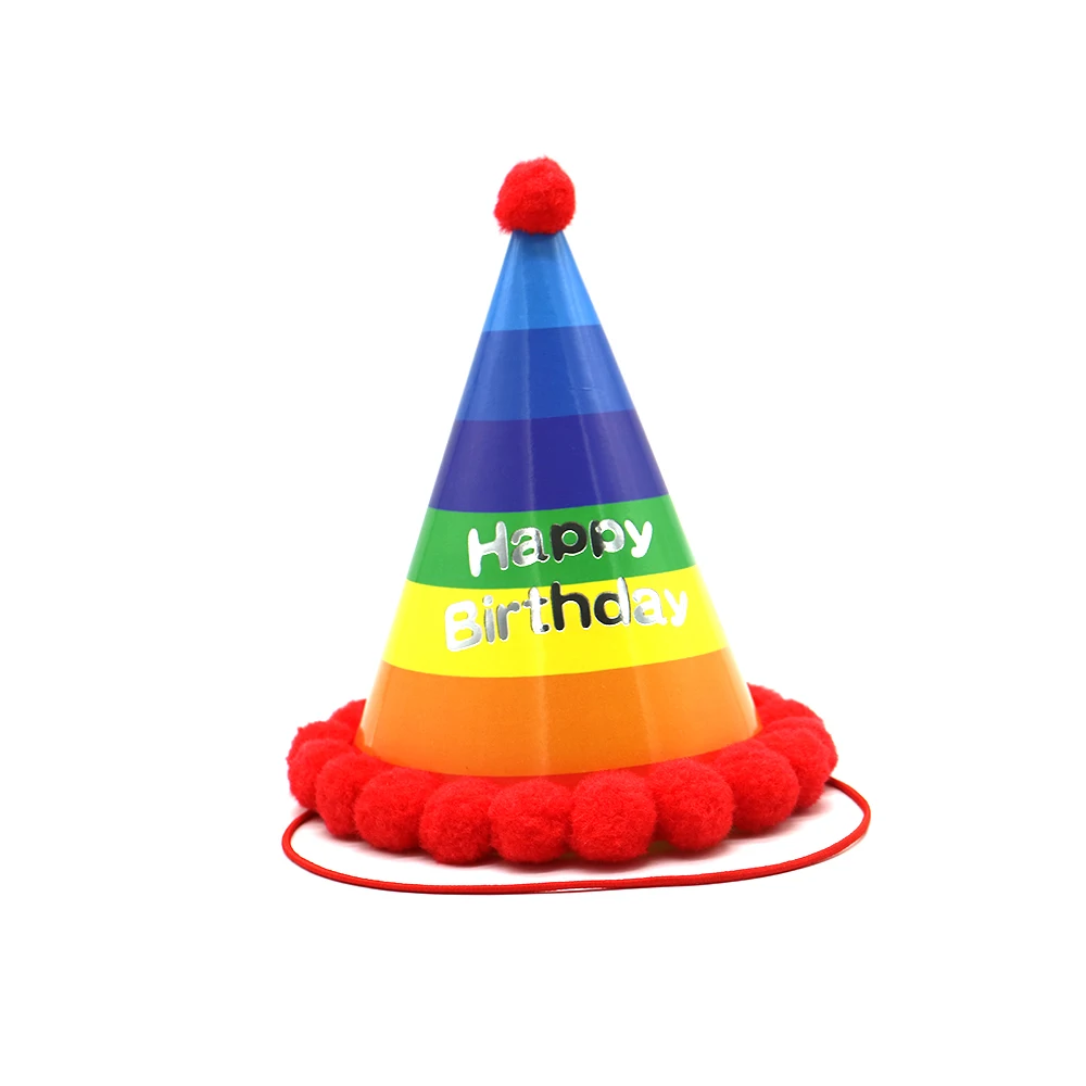 Factory Price Beautiful Children Size Birthday Party Supplier Paper Hat Color birthday hats Polka dot pompom birthday hats