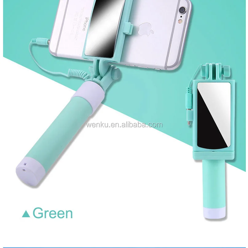 2017 new wholesale rearview mirror mini wired selfie stick