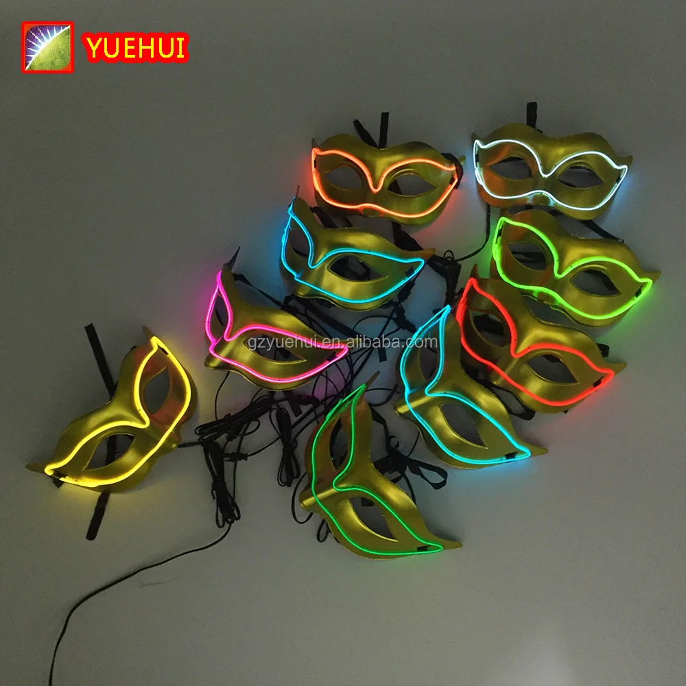 New type 10 colors masquerade venetian el wire EL Mask LED Strip DC-3V Flashing Fox Mask for Halloween party Decoration