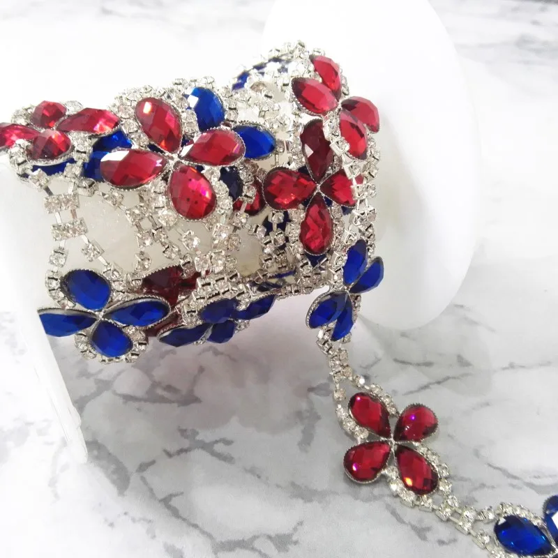 Elegant Flower Crystal Glass Rhinestone Trimming Chain for Decorative