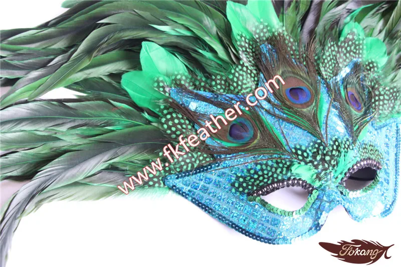 Beautiful Design Masquerade Party Cock Mask With Peacock Feather