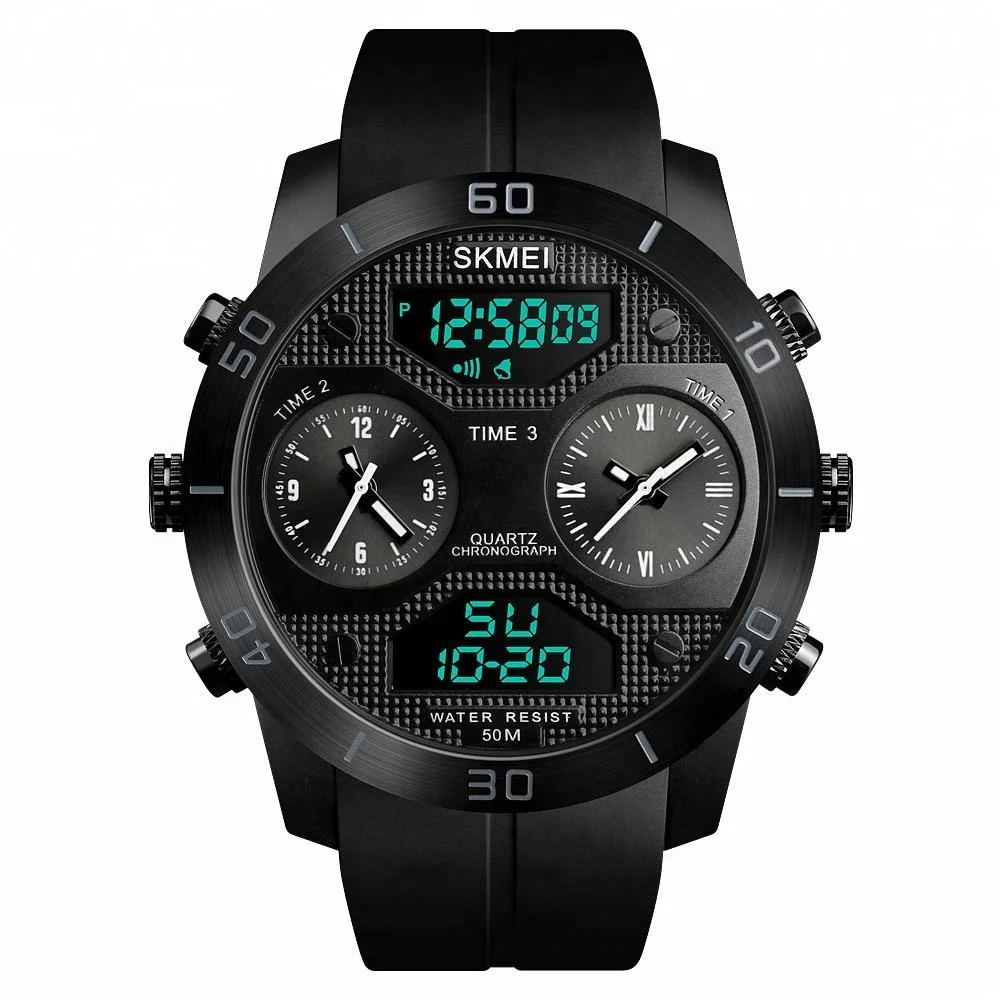 skmei 1355 waterproof chronograph oem digital analog watch stainless steel back 5atm watch