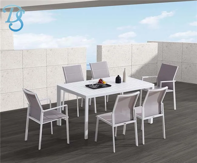 New arrival aluminium garden dining set high quality aluminium table outdoor chairs Mesh outdoor chair aluminium dining chairs