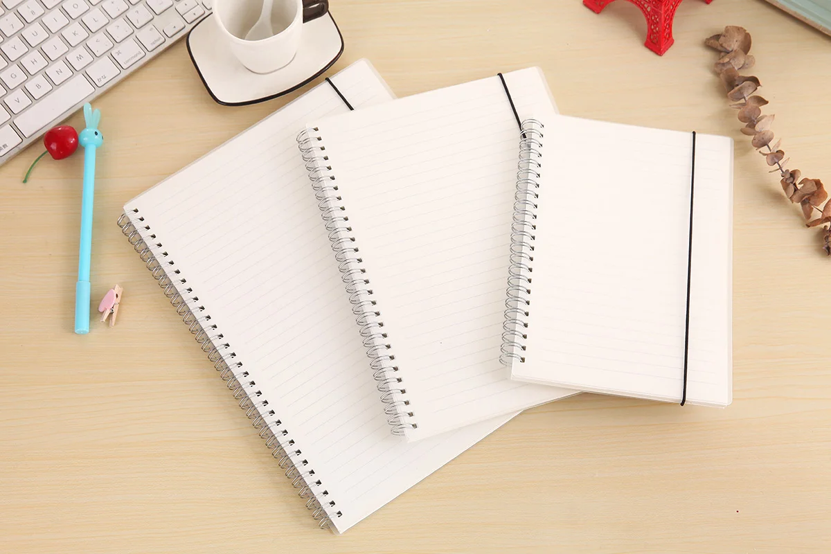 
A5 Wholesale transparent HardCover double Spiral Notebook with Ribbon Mark for Students or Promotion 