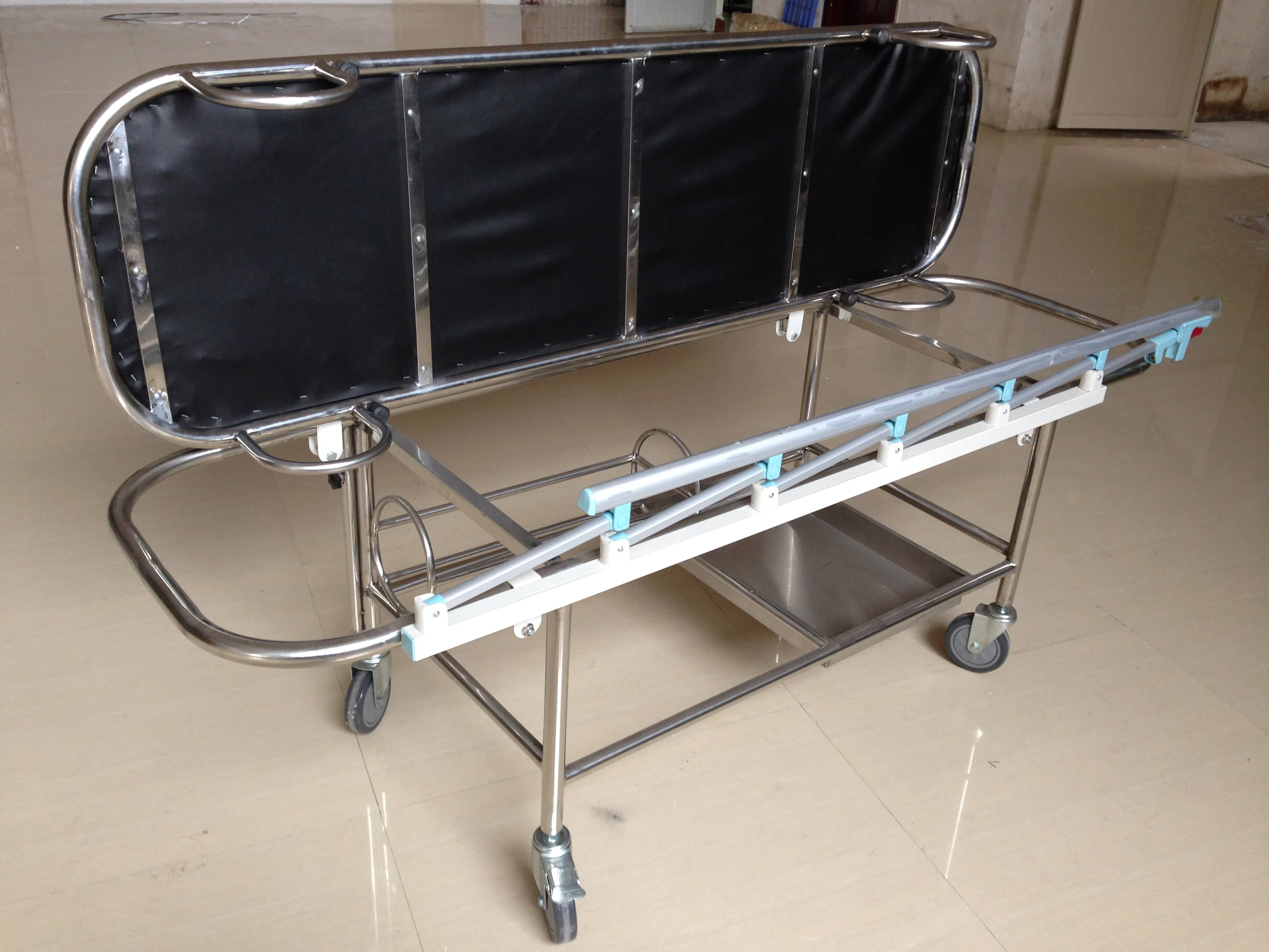S.S hospital flat aluminum guardrail patient transfer trolley