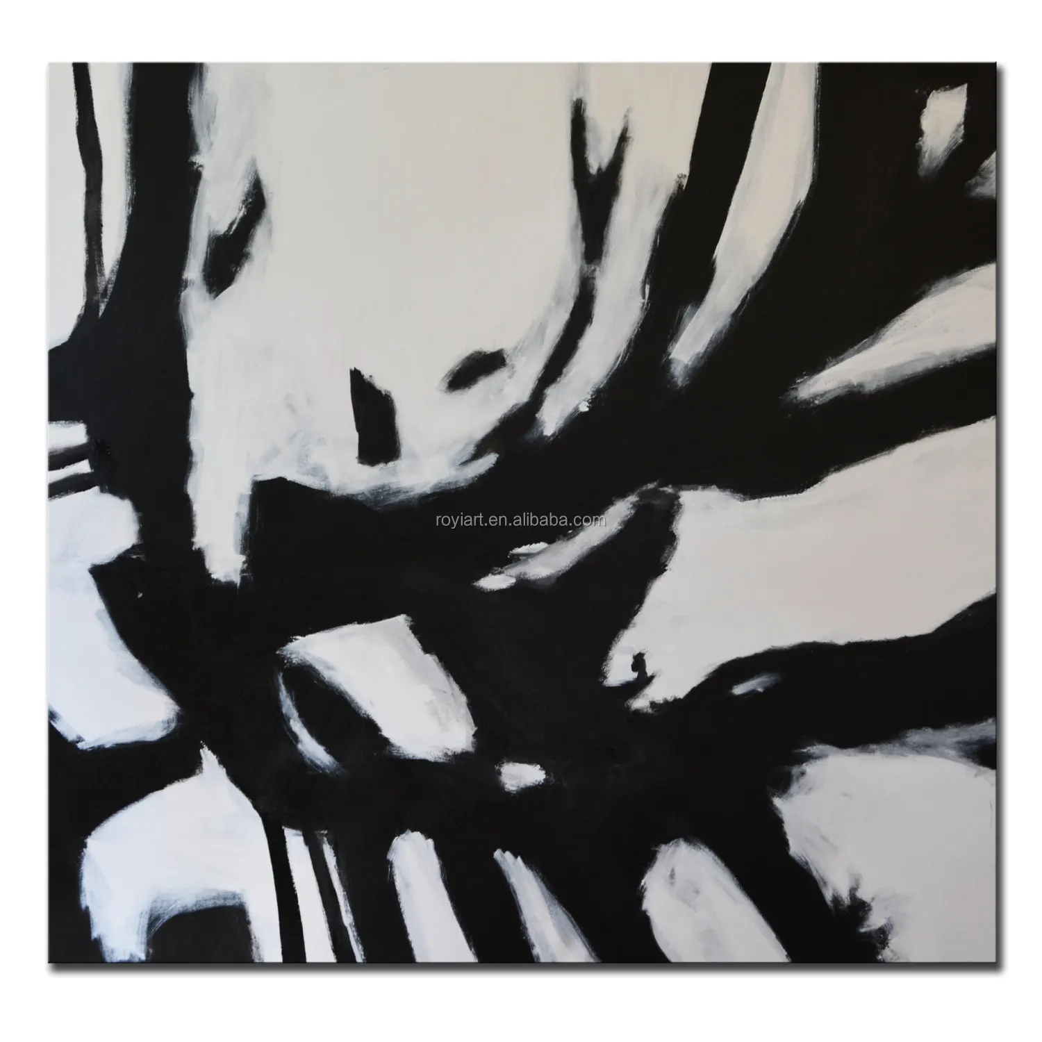 120x120cm Handpainted Minimalist Black White Canvas Gallery Wall Contemporary Art