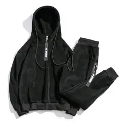 Custom logo mens blank velour thicken training jogging fitness hoodies sportswear tracksuit