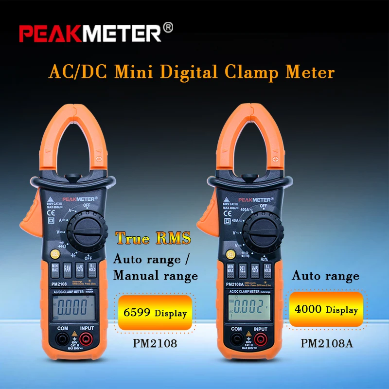 Peakmeter PM2108A 4000 Counts Ac Dc Current bar graph display Clamp Meter , Frequency Measurement Earth Leakage Clamp Meter