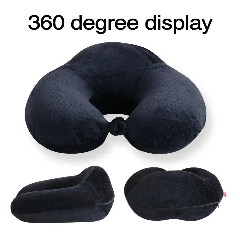 Black Color Jacquard Velvet Fabric Cover Memory Foam U Shape Pillow Travel Neck Pillow