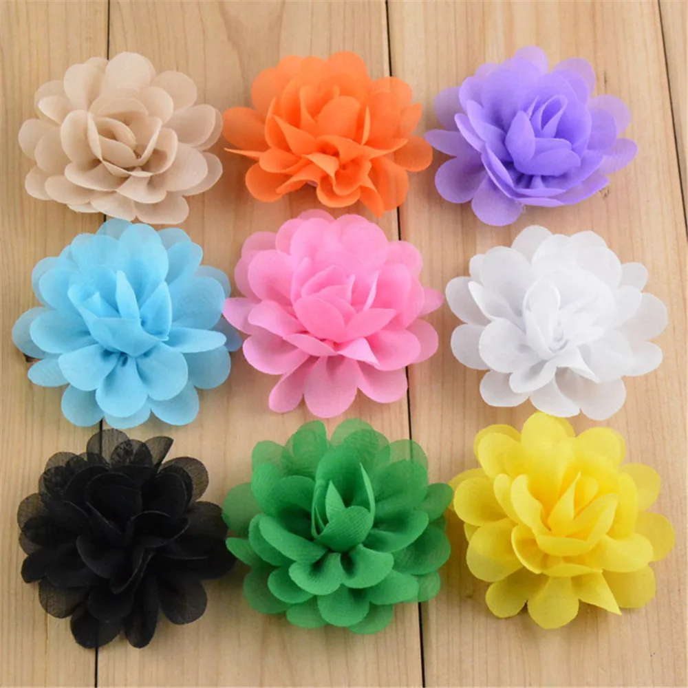 2 inch Petit chiffon Fabrics puff flowers scallop flower 20 color u pick up DIY crafts for women kids Accessories wedding orname