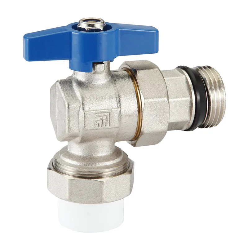 T417 high quality DN20 DN25 female angle  brass nickel  plated ball valve with orignal color  for water