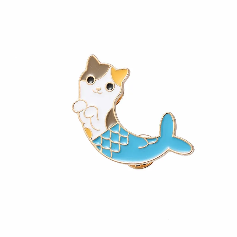 Mermaid Enamel Pin needle Half cat and half fish Cartoon cute animal badge Shirt cowboy hat backpack pins buckle