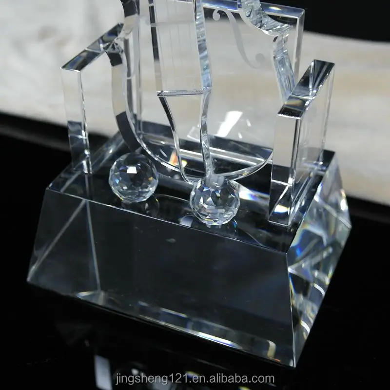 Elegant Crystal Trophy With Violin On Top For Sale