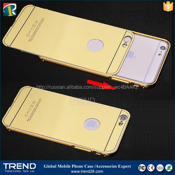 Aluminum bumper + pc back electroplating mirror hard case for iPhone 6s