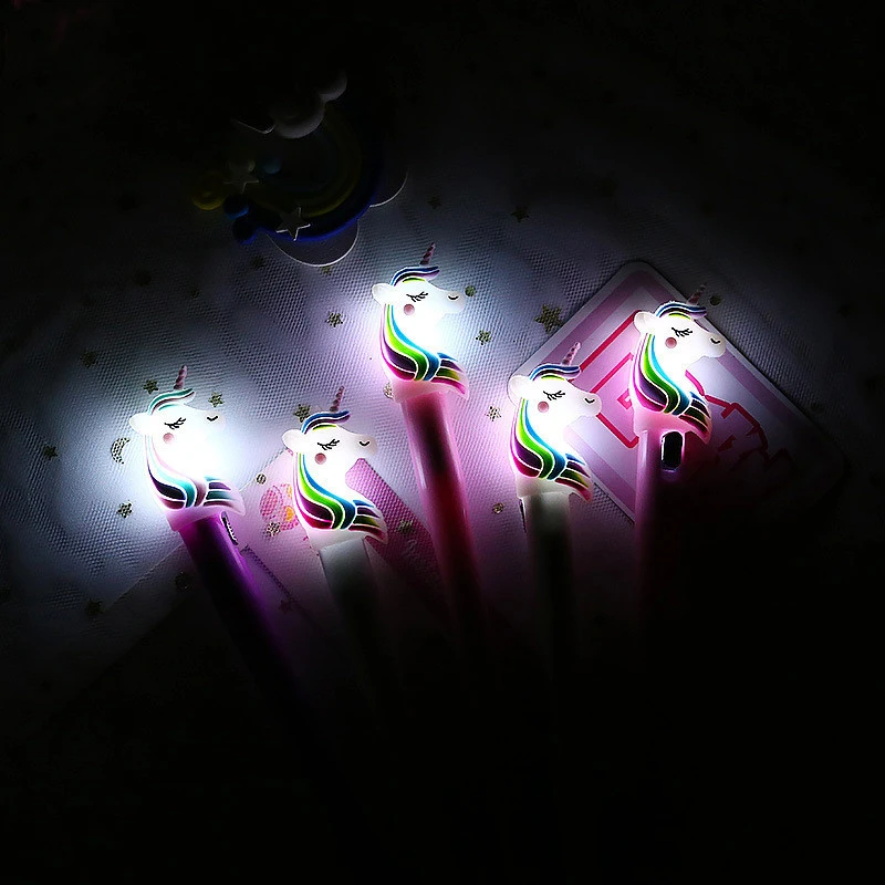 Wholesale stationery pens kids cute unicorn led light up ball pen for student