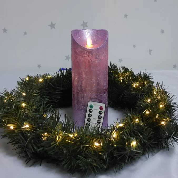Moving wick flameless LED candle Purple drawing paraffin wax weddings candles