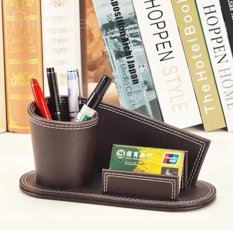 
Dreamtop DTF167 customized design stationery school office card holder PU leather desk pen holder for business 