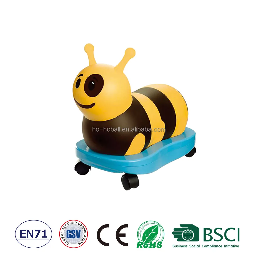 PVC inflatable bee hopper with wheels and roking base