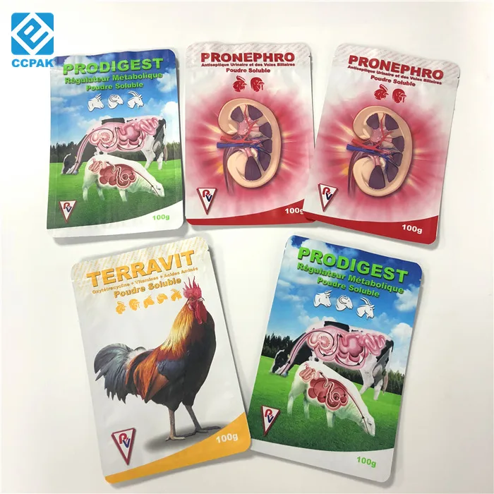 Eco-friendly 3 side sealed flat/standing pet food pouch feed chicken/dog/sheep food bags with logo print reusable packaging