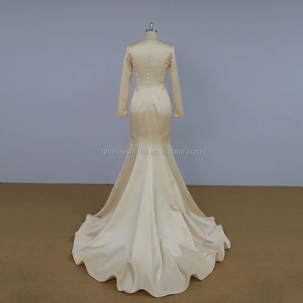 Newest design 2018 elegant wedding dress long sleeves embroidery V-neck